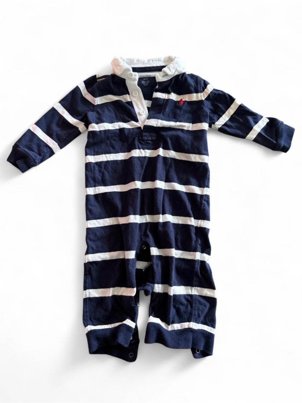 Polo by Ralph Lauren Navy & White Striped Long-Sleeve Baby One-Piece
